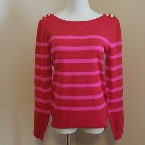 Pink red striped Tommy Hilfiger sweater top Sz M